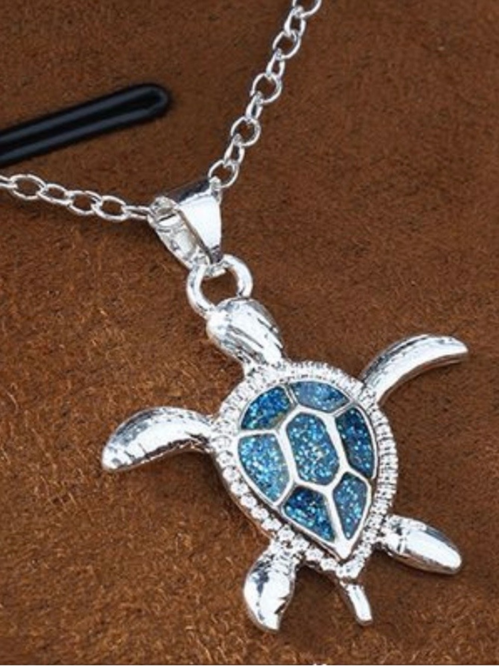 925 Sterling Silver Plated turtle Pendant Necklace with Blue - NWOT